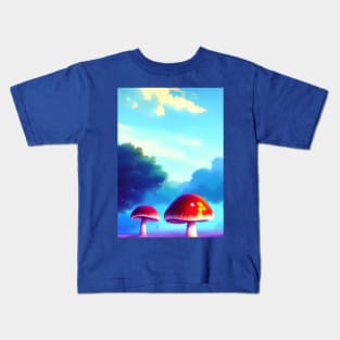 RED MUSHROOMS AND A LIGHT BLUE SKY Kids T-Shirt